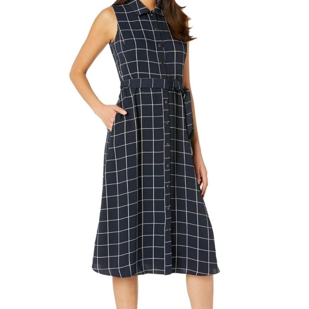 Maggy London blue and white shirt dress size 12